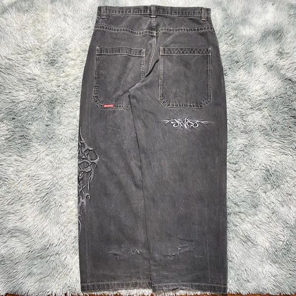 Jeans da uomo Y2K Uomo Streetwear Hip Hop Ricamo grafico Lavaggio vintage Pantaloni larghi neri effetto consumato Pantaloni larghi gotici Harajuku