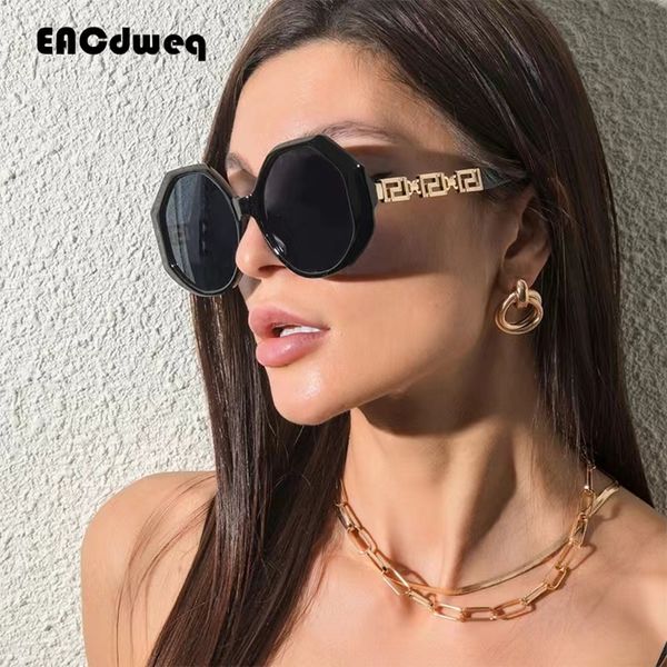 Óculos de sol de designer moda feminina grande quadro óculos feminino vintage poligonal luxo óculos uv400