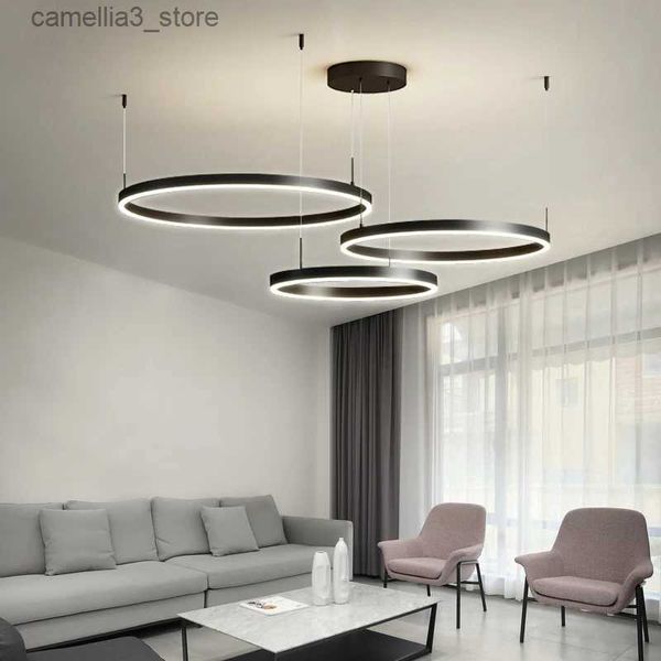 Plafondlampen Moderne Minimalistische Stijl LED Hanglamp Voor Woonkamer Slaapkamer Eetkamer Keuken Zwarte Ronde Ring Plafond Kroonluchter Verlichting Q231012