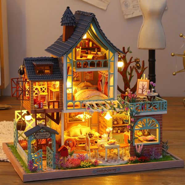 Puppenhaus-Zubehör, Miniatur-DIY-Montage, Gebäudemodell, Villa-Bausatz, Herstellung von Spielzeug für kleine Räume, Heim-Schlafzimmer-Dekorationen mit Fell 231012