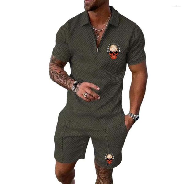 Homens Tracksuits Polo Tracksuit Shorts Conjuntos para Homem Roupas Crânio Escuro Deejay com Bandeira Polonesa Jogging Costume Anime Sweatpants Africano