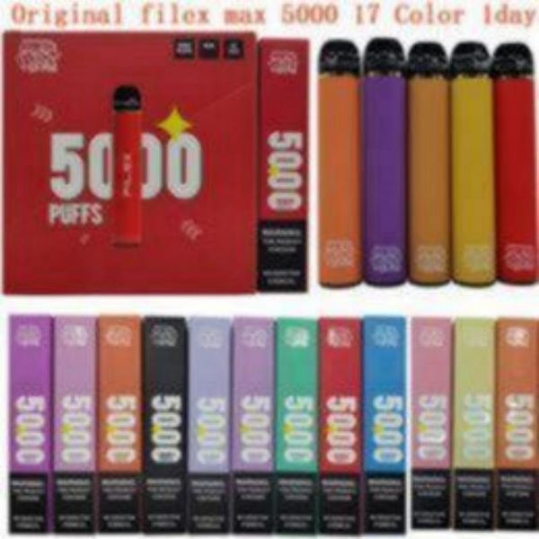 Original Filex 5000 Puffs E-Zigaretten Zigaretten 650mAh Akku 5% 2% Vorgefülltes Gerät Einweg-Vape Autorisiert 17 Farben