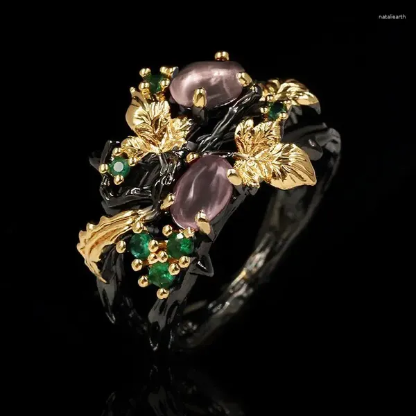 Anéis de cluster Cizeva moda vintage flor anel senhoras cor champanhe pedra casamento noiva preto ouro itália jóias