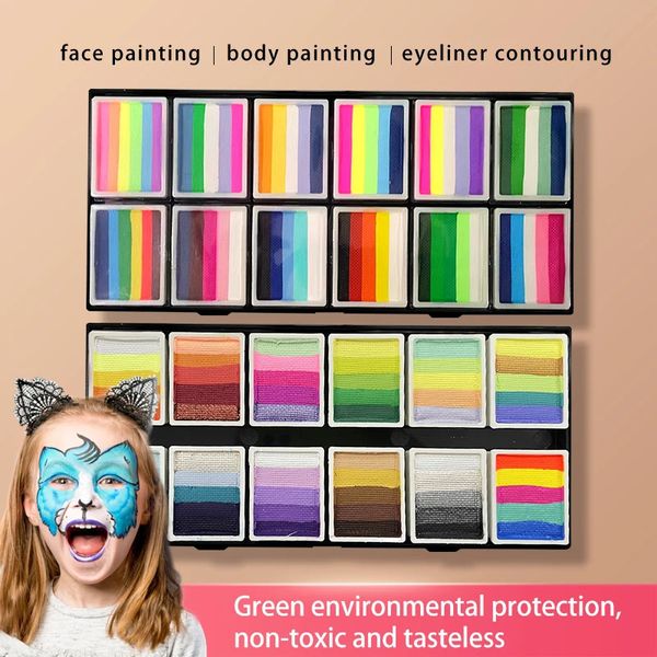 Pintura corporal evento fontes de festa profissional kit pintura arte facial dividir bolo pintura corporal cores néon cosméticos 231012