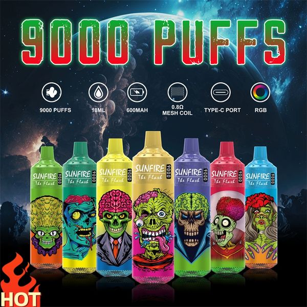 Spanien Big Puff Sunfire 9000 Puffs Hindosible Vape Stift E Zigaretten Gerät wiederaufladbar 18 ml Wagen Pods Vape 8k 9k 10k 12k vs Rnm Vapes 9000 12000 Puffs 10k Frankreich EU EU