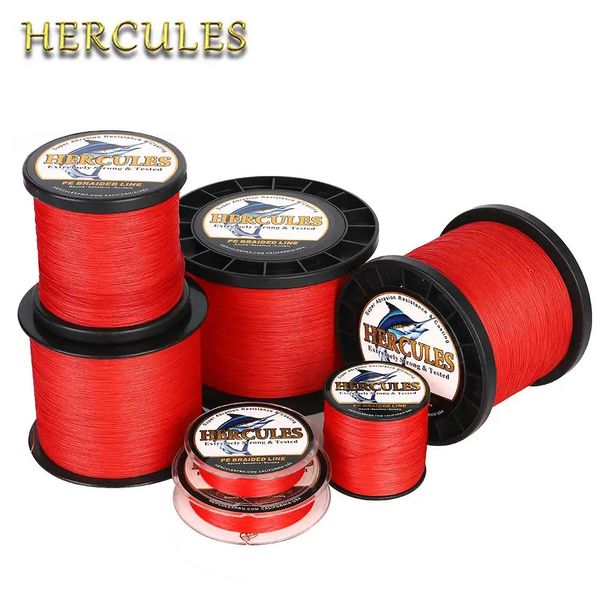 Linha de trança Hercules 300M 500M 1000M Linha de pesca 12 fios multifilamento vermelho 10-420LB Pe trançado suave resistente super forte fio carpa 231012