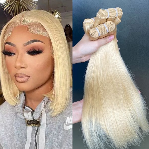 Peruano Malaio Indiano Cabelo 613 Duplo Desenhado Loira Sedosa Reta Ondulada Extensões de Cabelo 3 Pacotes Venda Quente 100% Raw Virgem Remy Cabelo Humano Tece