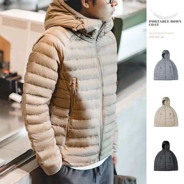 Parkas masculinas Maden Jaqueta de pato leve com capuz Casaco de inverno básico para homens urbanos streetwear grosso quente ao ar livre jaqueta sopradora à prova de vento 231011