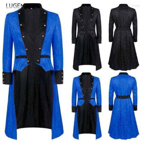 Jaquetas masculinas homens steampunk casaco medieval renascentista vitoriano tailcoat jacquard masculino retro casual festa grande tamanho pano lugentolo