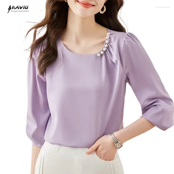 Женские блузки NAVIU светло-фиолетовые атласные рубашки женские с длинным рукавом весенне-осенний дизайн элитные темпераментные офисные женские рабочие топы