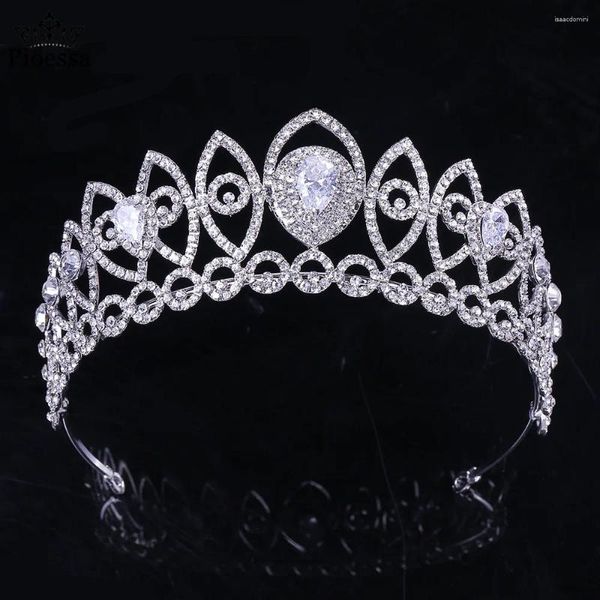 Grampos de cabelo Pioessa de alta qualidade zircônia cúbica incrustada headbands luxo nupcial rei coroas elegante headwear baile desgaste jóias de casamento