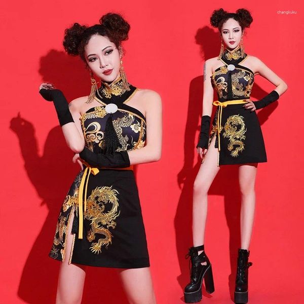 Etnik Giyim 2023 Seksi Çin tarzı Kadın 2 Parça Set Mandarin Yakası Festival Kıyafet Tang Takım Asian Cheongsam Sahne Kıyafetleri