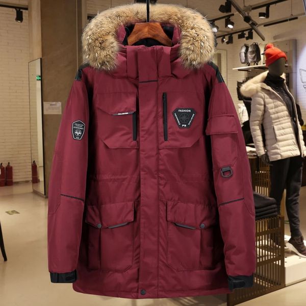 Piumino da uomo Parka addensato Piumino da uomo con grande collo in vera pelliccia Parka caldo -30 gradi Piumino invernale casual impermeabile da uomo Taglia 3XL 231011