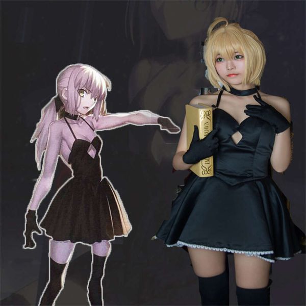 Black Sabre Dress Kaderi Kalın Gece Cosplay Artoria Anime Günlük Elbiseler Kadınlar İçin Cadılar Bayramı Kostümleri Parti Performans Karnaval