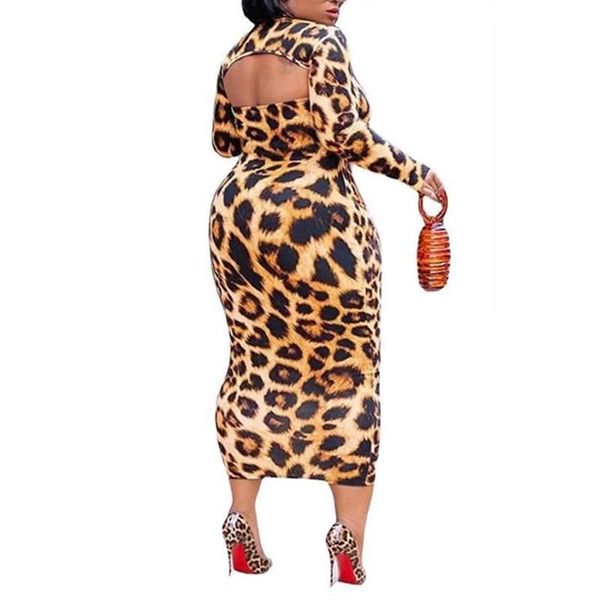 Plus Größe Kleider L-5xl Sexy Frauen Kleidung Aushöhlen Leopard Print Stretch Elegante Maxi Kleid Herbst Kleidung Ganze Drop207m