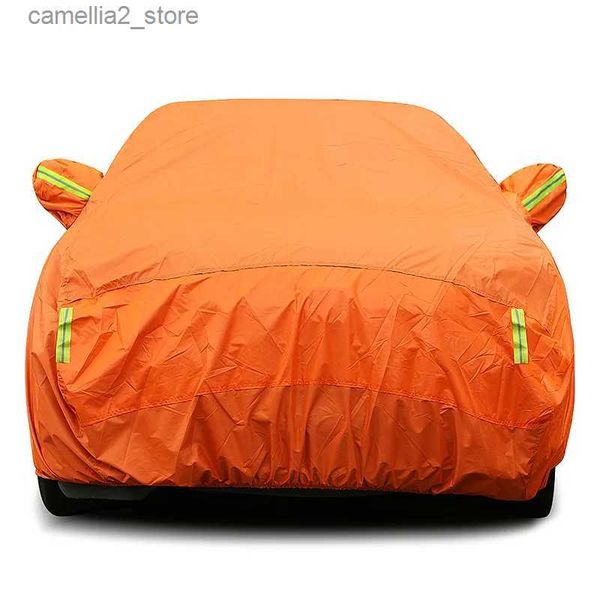 Capas de carro universal laranja capa de carro ao ar livre sol poeira proteção uv completa capa de carro protetor à prova dwaterproof água para bmw audi honda hyundai kia q231012