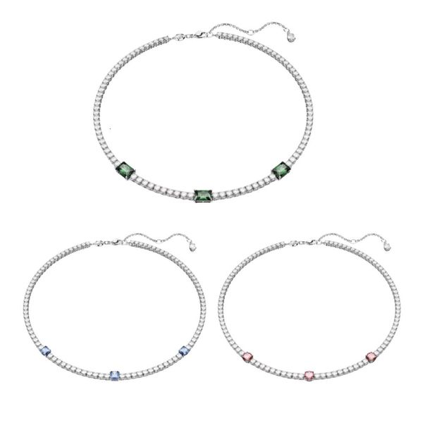 Swarovskis Kolye Tasarımcı Mücevherleri Orijinal Kalite Matris Tenis Kolye Kristal Kullanan Kadınlar İçin Kristal Basit ve Zarif Klavikül Zinciri Kadınlar İçin