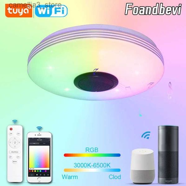 Luzes de teto Foandbevi LED lâmpada de teto com alto-falante Bluetooth RGBCW regulável Smart APP TUYA WIFI controle remoto lâmpada de controle de voz Q231012