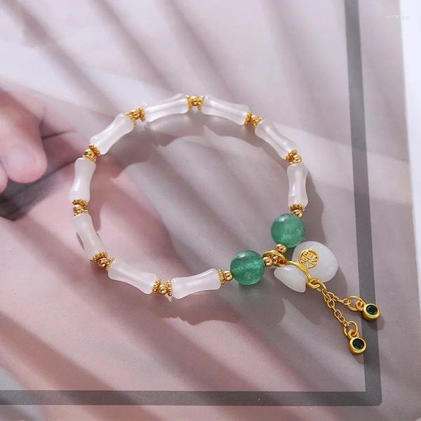 Braccialetti con ciondoli Bracciale in giada stile etnico con perline di bambù vintage Catena a mano Gioielli di moda Ciondolo portafortuna Accessorio da donna di lusso