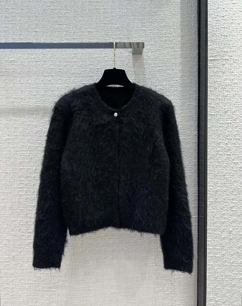 Camicie casual da uomo Autunno e inverno Cardigan lavorato a maglia in mohair nero Temperamento girocollo Stile minimalista820