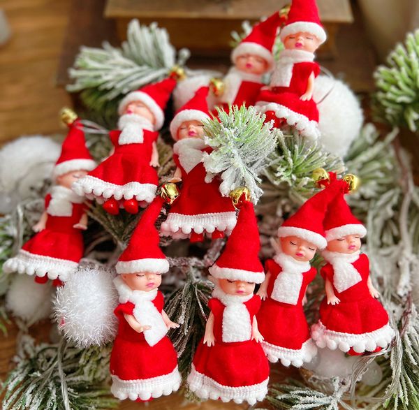 Natal bebê elfo bonecas com sino de ouro bebê elfos pingente de natal decoração mini elf natal ornamento boneca crianças brinquedos presentes pequenas bonecas