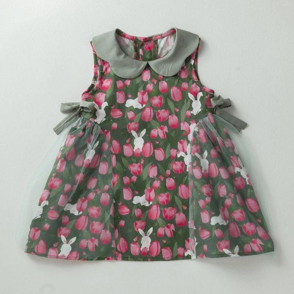 Vestidos de menina Babany 0-6 anos infantil bebê meninas tulipa arco sem mangas roupas por designer nascido vestido de fio de algodão