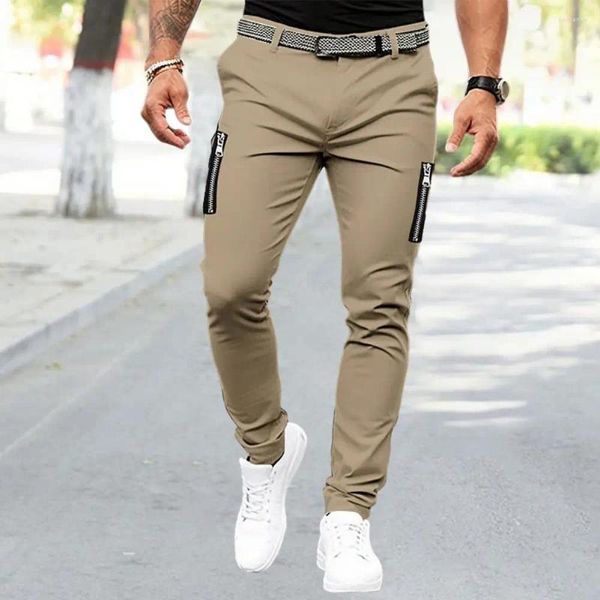 Pantaloni da uomo Streetwear Matita Elegante cerniera Decor Pantaloni da jogging a vita media slim fit morbidi e traspiranti con bottone per uomo