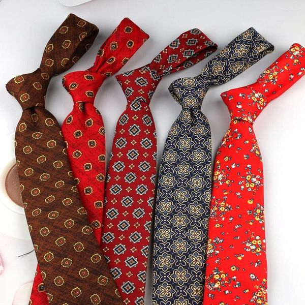 Bow Ties 8cm Kore tarzı kravat Erkekler İş Profesyonel Retro Koleji İmitasyon İpek Baskı Kumaş Çiçek Damat Kravat