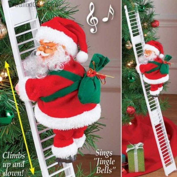 Decorações de Natal Escada elétrica Papai Noel contas de escalada Decoração de música de Natal presentes infantis brinquedos de Natal Ano Novo Presente para crianças T231012