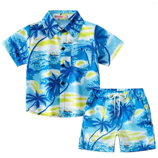 Летние комплекты одежды для маленьких мальчиков с короткими рукавами и принтом кокосовой пальмы, топы, шорты, комплект из двух предметов, одежда для 3-месячного мальчика, одежда для дома, наряд для ребенка