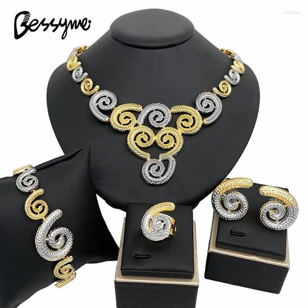 Colar brincos conjunto exclusivo para mulheres cor de ouro jóias uso diário brinco anel pulseira acessórios festa de casamento