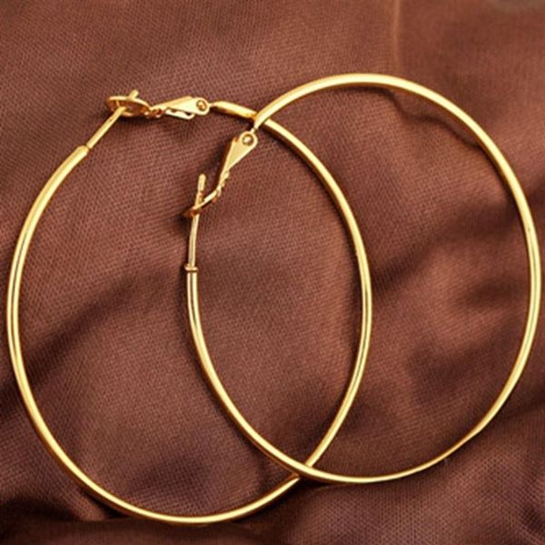 Cerchio sottile stile sexy orecchini grandi in oro 18 carati nuovi orecchini a cerchio rotondi alla moda grandi donne 50mm 2mm270q