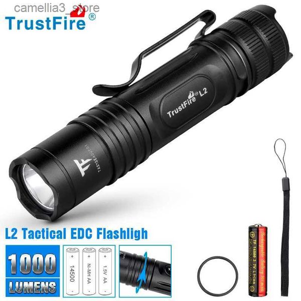 Torches Trustfire L2 Lanternas Táticas LEDs XP-L HD 1000 Lumen 2 Modo Ipx8 Poderoso Powered by 14500 AA Battery Pocket Work Light Q231013