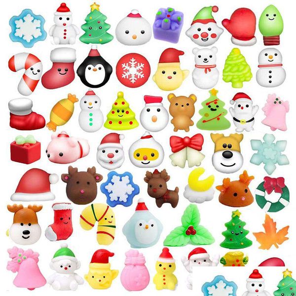 Outros suprimentos de festa festiva Natal Mochi Squishy Toy Xmas Santa Snowman Presente Mousse Mini Kawaii Squishies Brinquedos Anti-Para Festa F Dheg4