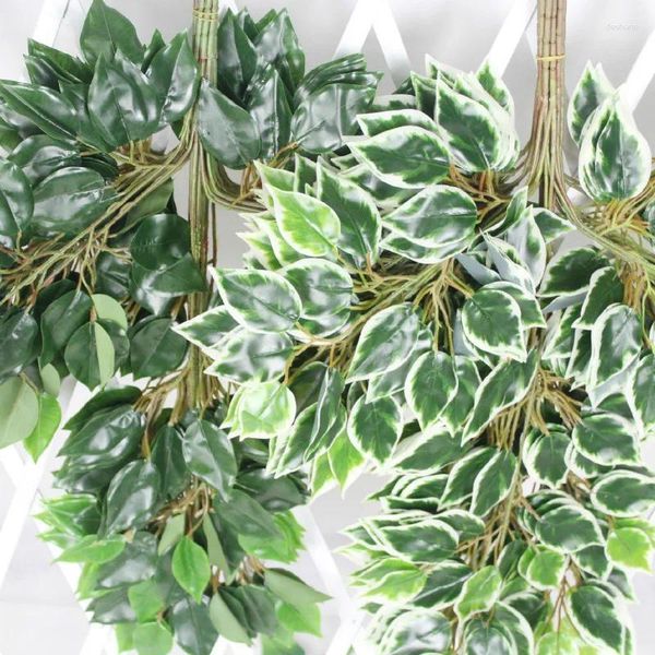 Fiori decorativi 12 pezzi 60 cm foglie verdi seta artificiale bianco banyan albero foglia pianta ramo casa matrimonio giardino sfondo appeso a parete