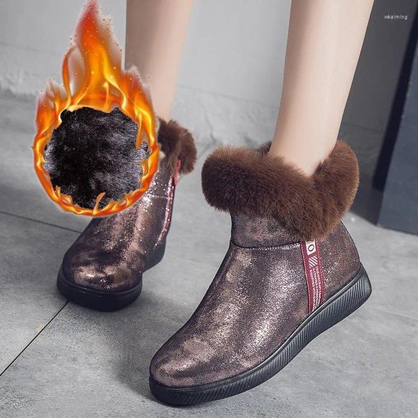 Stivali da donna neve spessa peluche scarpe invernali cerniera calda caviglia moda bling piattaforma antiscivolo Botas Mujer
