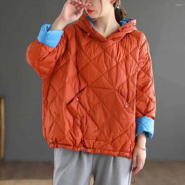 Casacos de trincheira femininos outono e inverno versão coreana solto casaco de algodão clipe curto quente pulôver jaqueta com capuz para mulher
