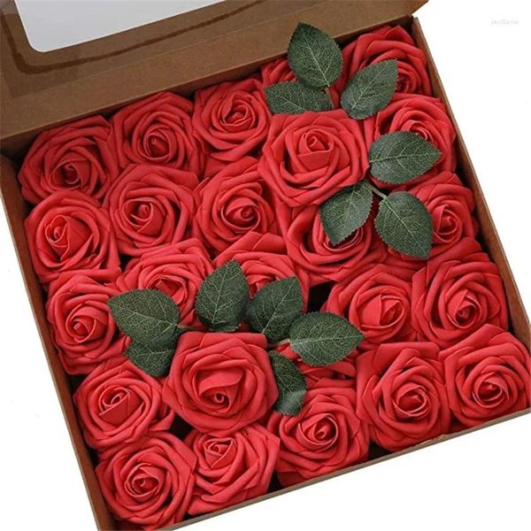 Fiori decorativi 25 pezzi di rose bianche teste di fiori di seta artificiale schiuma PE bouquet da sposa fai da te Scrapbooking