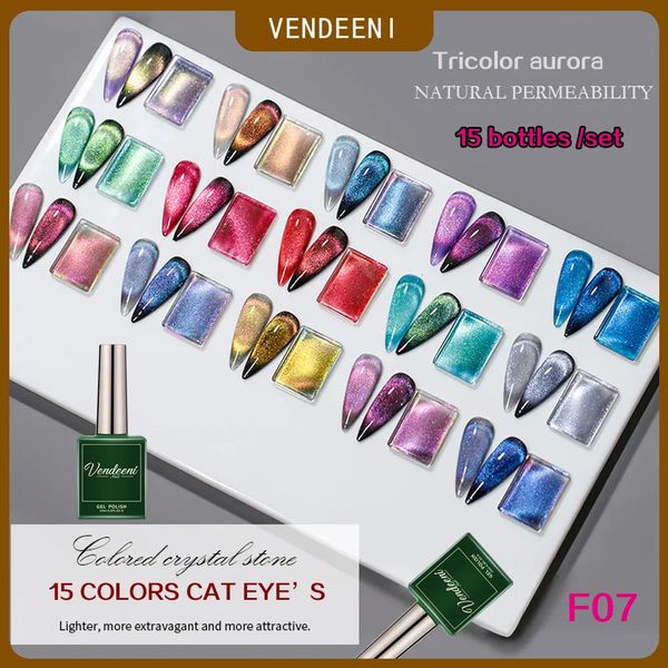 Nail Polish Vendeeni 15 Colorsset Colorido Cristal Aurora Cat Eye Gel Verniz Magnético UV LED Soak Off Lacquer 231012