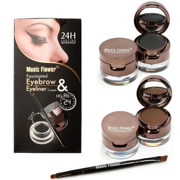 Lidschatten-/Liner-Kombination, Musikblume, 4-in-1, braun-schwarzes Eyeliner-Gel mit Pinsel, Make-up-Augenbrauen-Set, wasserfestes Kosmetik-Set, Eyeliner 231012