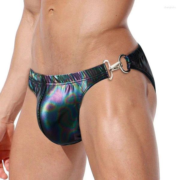 Costumi da bagno da uomo Slip da bagno da uomo sexy PU Ecopelle con fibbia Costume da bagno Bikini Tanga Costume da bagno Costume da bagno Mutande da spiaggia