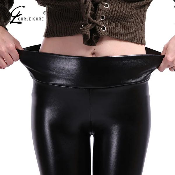 Damen Leggings CHRLEISURE S-5XL Mode Leder Leggings Damen Hosen Hohe Taille Legging Schwarz PU Leder Leggins Hosen Damen 231013