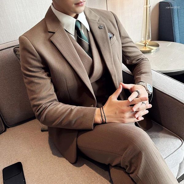 Herrenanzüge 2023 Ly angekommen High-End-VIP-Anzug Breit gestreifte Woll-koreanische Version Slim Fitting Business-Blazer Weste Hosen
