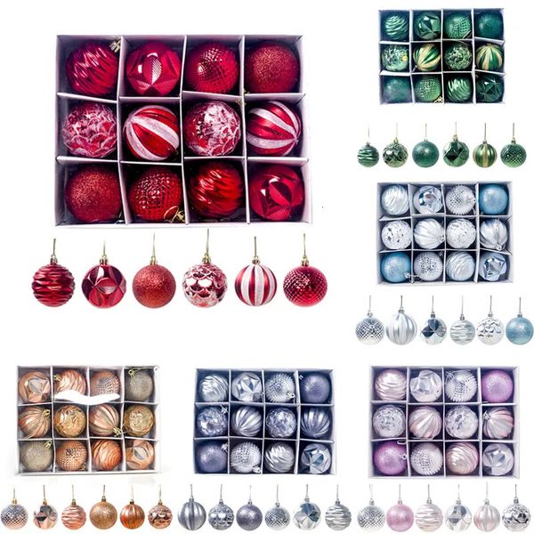 Noel Dekorasyonları 12 PCS 5.5cm Merry Noel Ağacı Top Kırmızı Şerit Plastik Top Noel Ağacı Süsleri Parti Dekorasyon Malzemeleri 231013