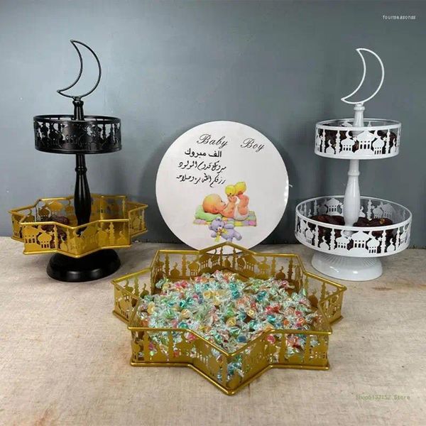 Piatti QX2E Alzata per torta nuziale in plastica 2 strati Porta cupcake Espositore per dessert Piatto da portata per feste Ramadan Moon