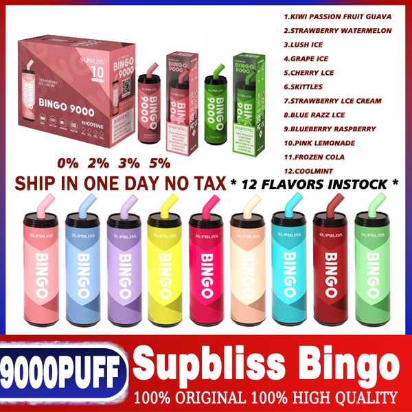 Оригинальная электронная сигарета Supbliss Bingo 9000 Puff 600 мАч Аккумулятор 18 мл 00 мАч Заполненный картридж Сетчатая катушка Randm Mini Vape Cup PUFFS puff 9000