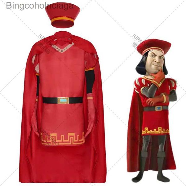 Traje temático 2023 Novo CosDaddy Lord Farquaad Cosplay Venha Adulto Mens Casaco Calças Chapéu Uniforme Medieval Outfit Halloween Carnaval ComeL231013