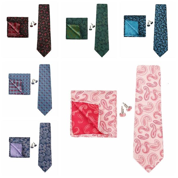 Gravatas estilo seda gravata masculina vinho azul casamento gravata lenço abotoaduras 3 pcs conjunto para negócios camisa clássica terno preto gravatas 231013