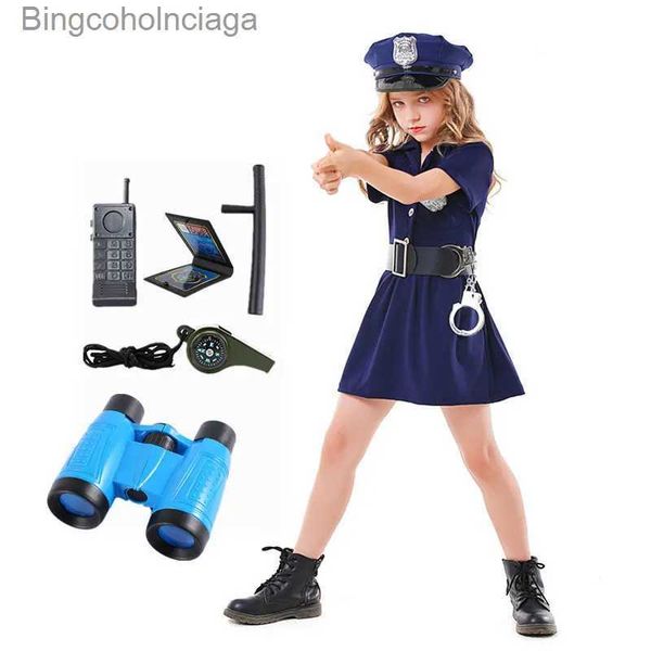 Costume a tema Ragazze Polizia Arriva Bambini Giocattolo Polizia Regali Halloween Cosplay Bottone Blu Fe Abiti Polizia L231013