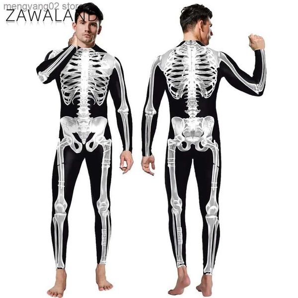 Tema traje cosplay vem assustador 3d esqueleto impressão bodysuits roupas adultas unisex halloween carnaval sexy elástico spandex macacões catsuit t231013